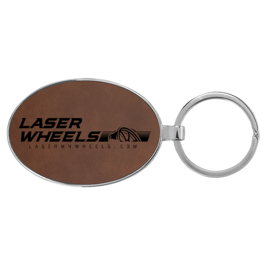 3" x 1-3/4" Laserable Leatherette/Metal Oval Keychain
