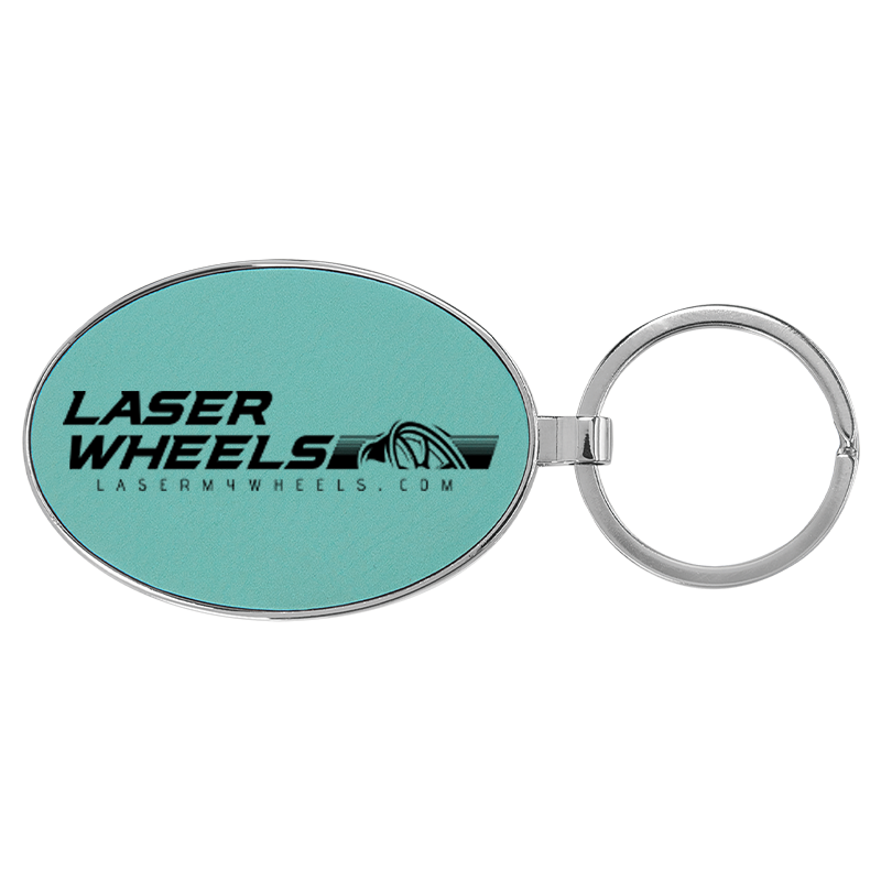 3" x 1-3/4" Laserable Leatherette/Metal Oval Keychain