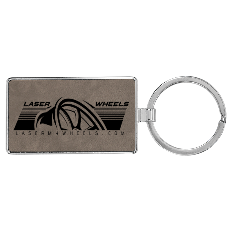 2-3/4" x 1-1/4" Laserable Leatherette/Metal Rectangle Keychain