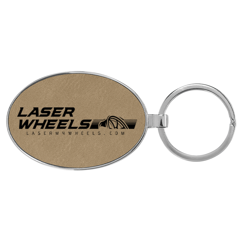 3" x 1-3/4" Laserable Leatherette/Metal Oval Keychain