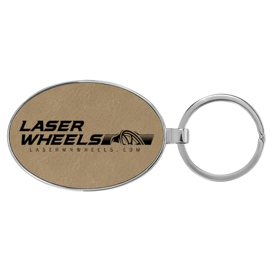 3" x 1-3/4" Laserable Leatherette/Metal Oval Keychain