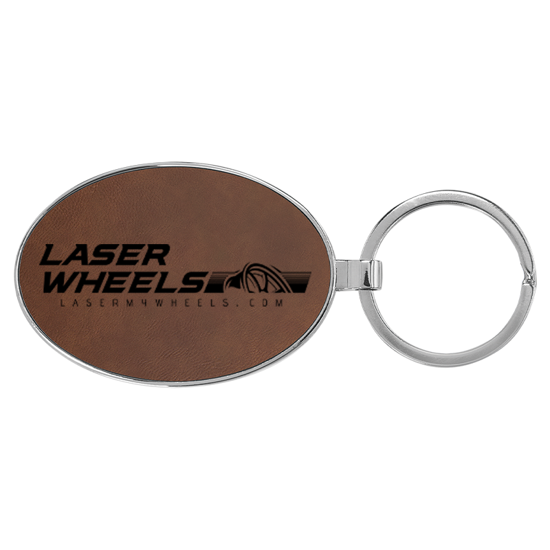 3" x 1-3/4" Laserable Leatherette/Metal Oval Keychain