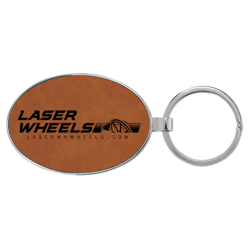 3" x 1-3/4" Laserable Leatherette/Metal Oval Keychain