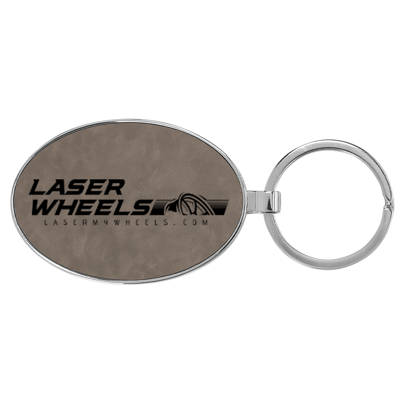 3" x 1-3/4" Laserable Leatherette/Metal Oval Keychain