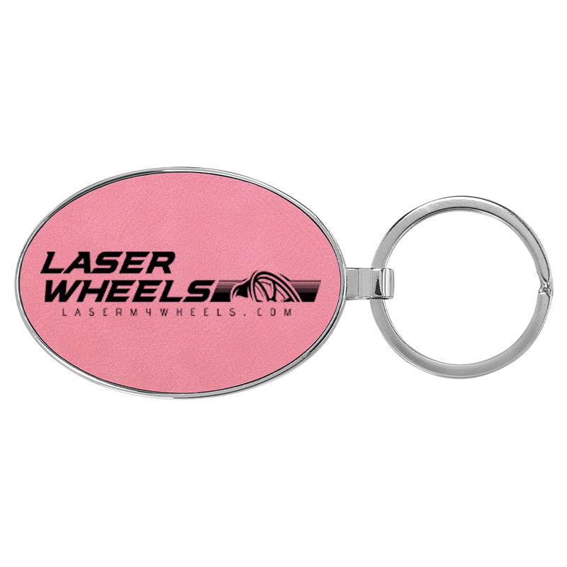 3" x 1-3/4" Laserable Leatherette/Metal Oval Keychain