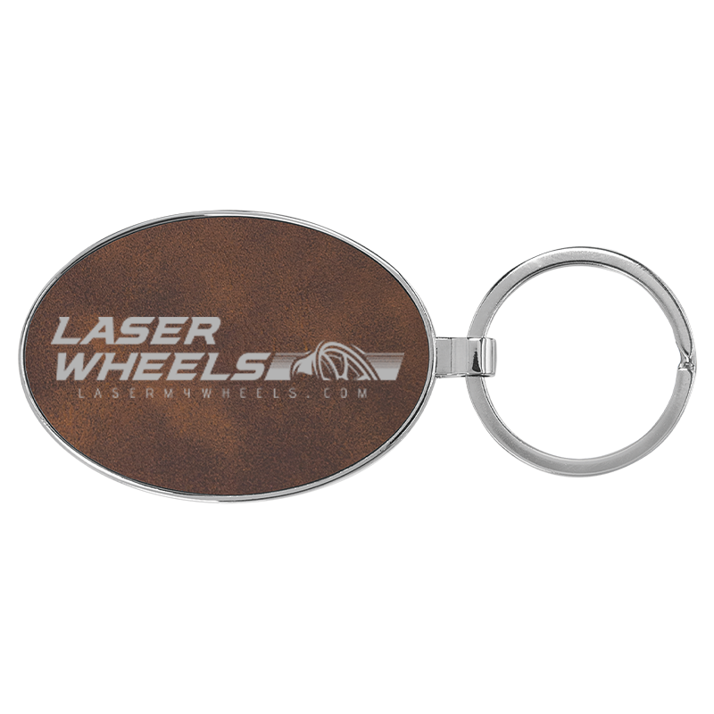 3" x 1-3/4" Laserable Leatherette/Metal Oval Keychain