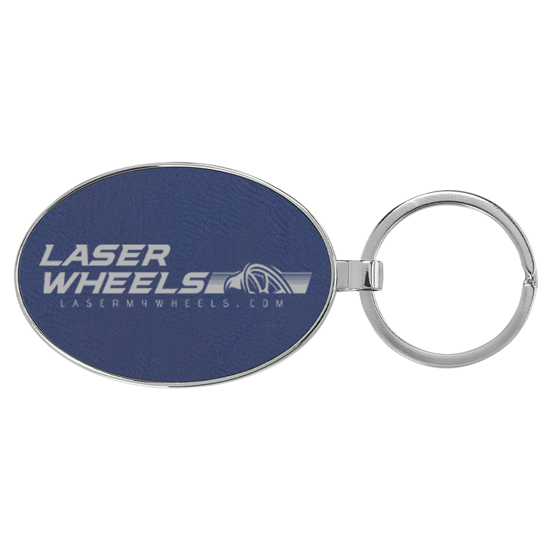 3" x 1-3/4" Laserable Leatherette/Metal Oval Keychain