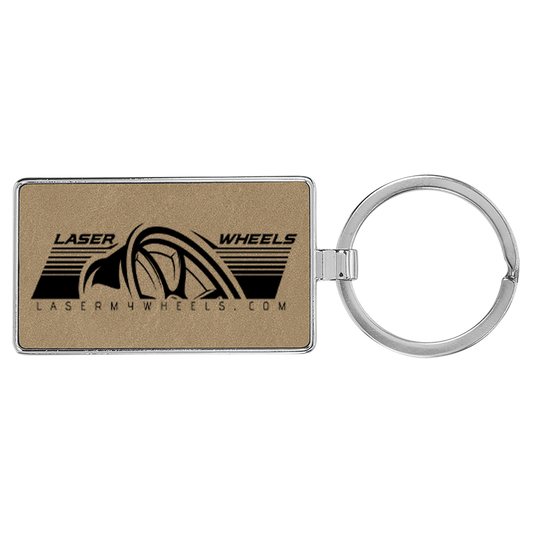 2-3/4" x 1-1/4" Laserable Leatherette/Metal Rectangle Keychain